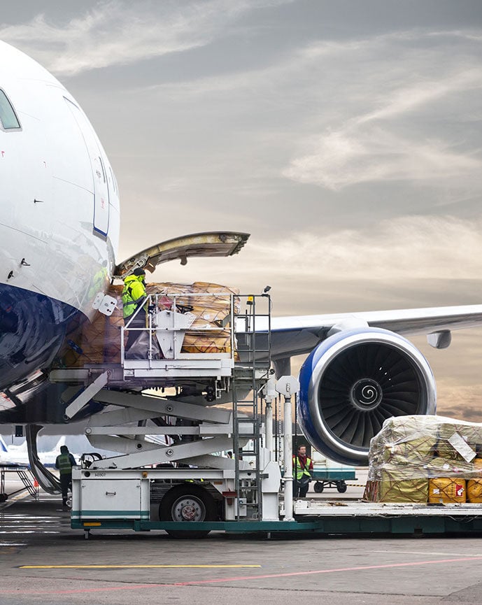 Loading cargo into the airplane before departure